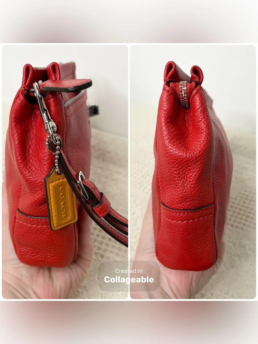 Coach Red Park Leather Large Clutch F49481 Vermillion Silver Wristlet Pouch